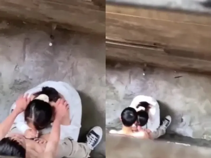 Quay lén nữ sinh mút cò anh người yêu ở khe nhà
